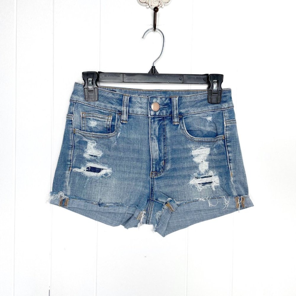 American Eagle Distressed Hi-Rise Shortie Jean Shorts Size 2